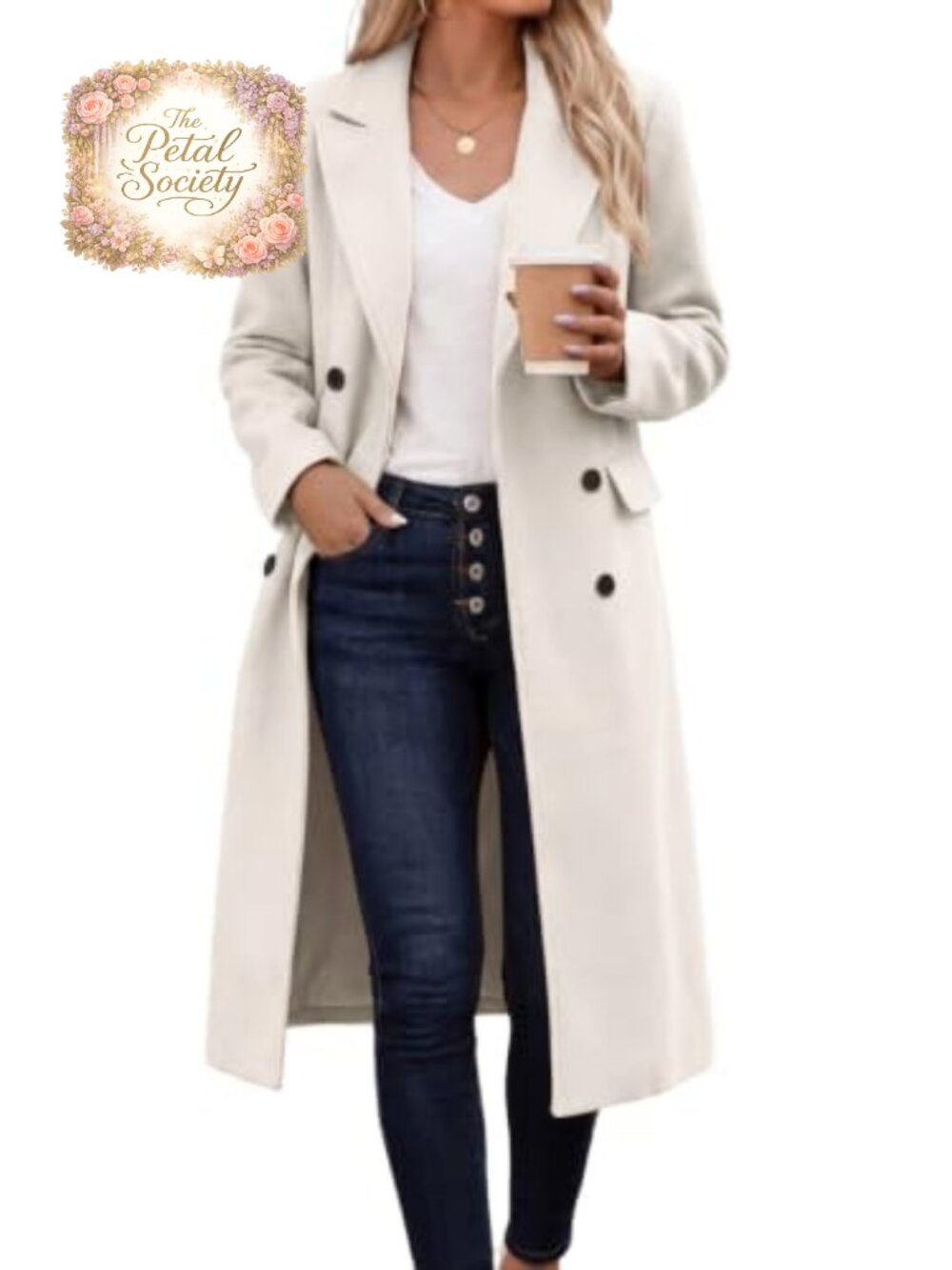 Womens Long Wool Blend Pea Coat Double Breasted Notch Lapel Trench Overcoat